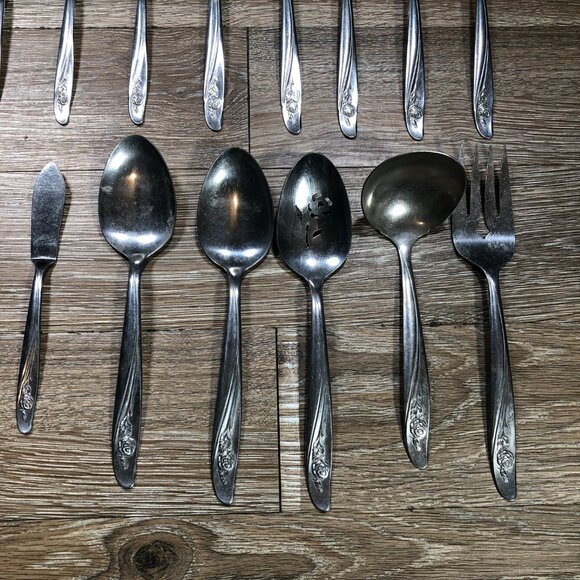 Oneida Custom Stainless Roseanne Rose Flatware 27 Pieces Vintage Utensils MCM - Picture 9 of 9